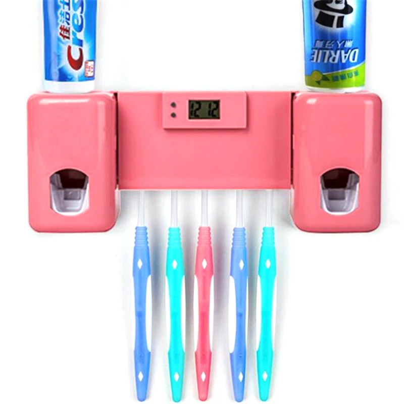 Bathroom accessories Products Clock Automatic Toothpaste Dispenser Toothbrush Holder Set Wall Mount Rack Squeezers | Дом и сад