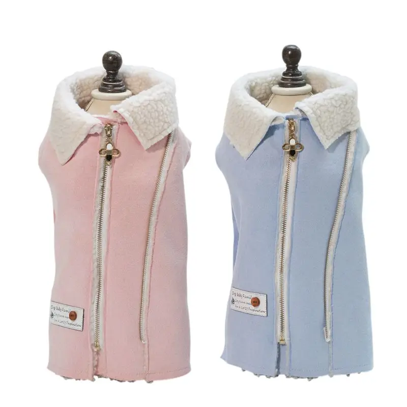 

Autumn and Winter Cloth Supplies Brief PeDogs Warm Cloth Puppy Lapel JackeSolid Coats for Small Medium Dogs with Zipper