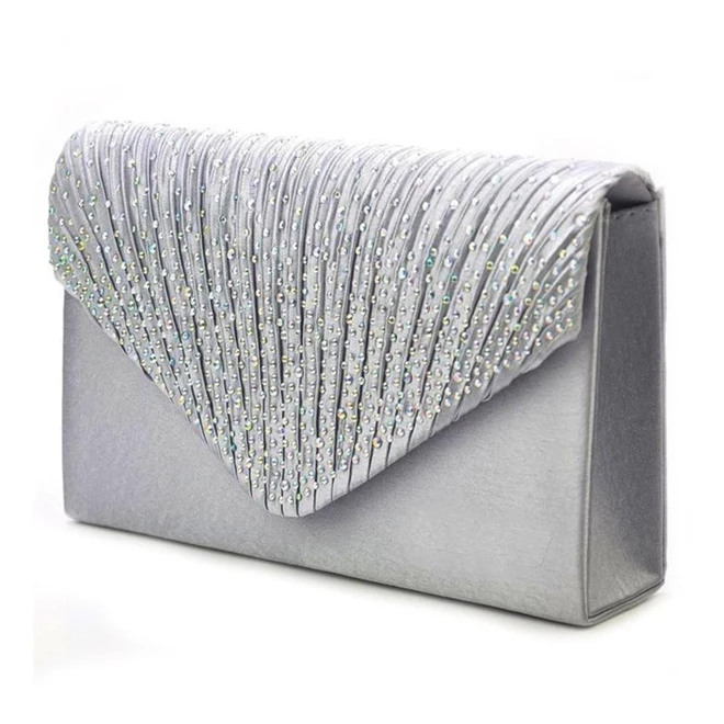 

Womens Silk face Diamond Clutches Shoulder Bag Evening Bridal Prom Satchel Chain Handbag(Silver)