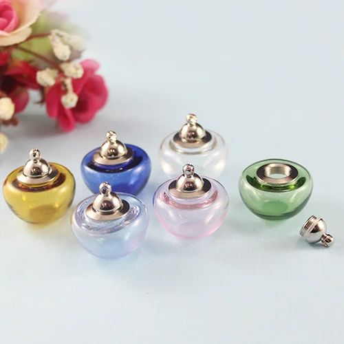 

20PCS 20MM Corlorful Apple with Metal Screw Cap and Rubber Seal Mini vials pendants tiny vial charms glass vial pendant