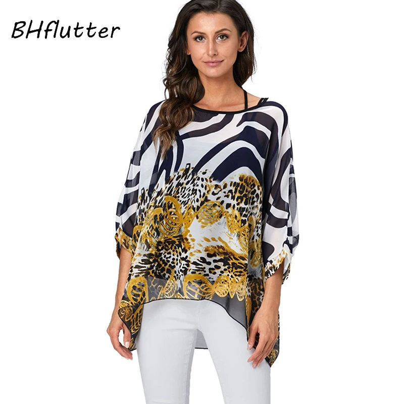 BHflutter Women Tops and Blouses Plus Size 2019 New Style Batwing Casual Summer Blouse Floral Print Boho Kimono Chiffon Shirts