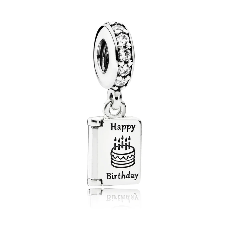 

Authentic S925 Sterling Silver DIY Jewelry Birthday Wishes Dangle Charm fit Pandora Bracelet Bangle Girl Gift Clear CZ Bead