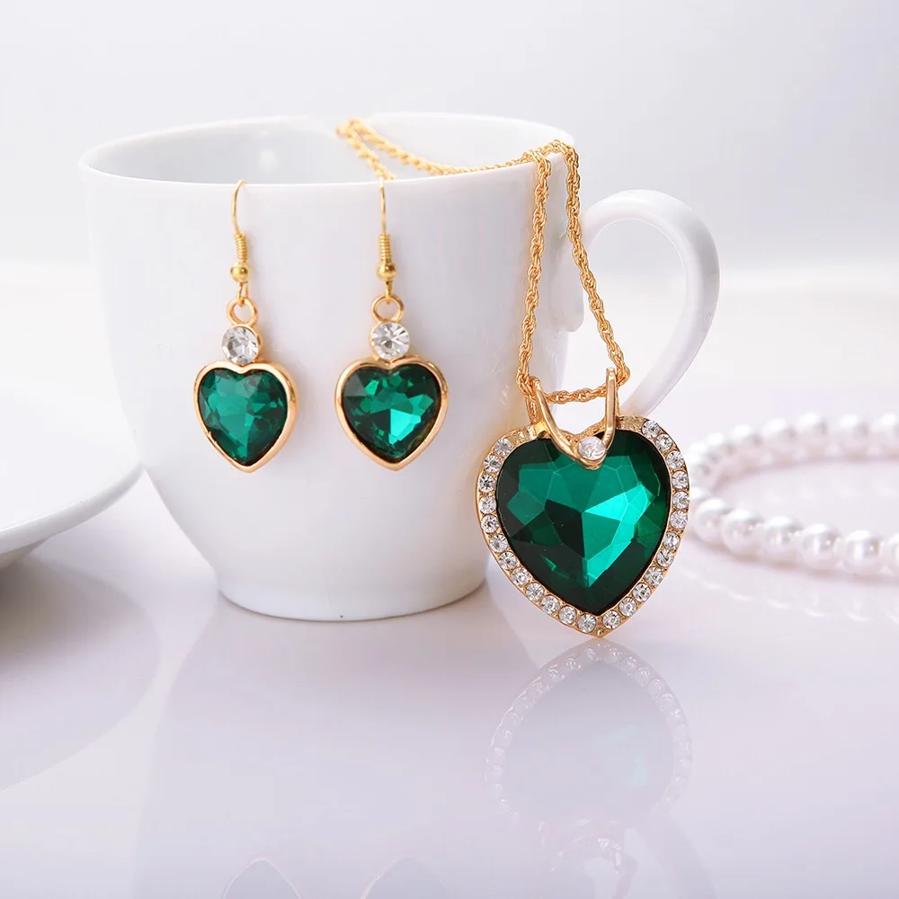 Luxury heart-shaped Austrian crystal zircon earrings necklace jewelry set for women European and American wedding dinner (15)