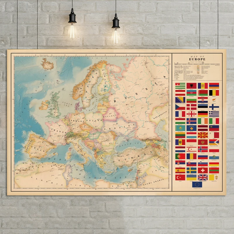 Europe Map Poster Size Wall Decoration Large Map of The Europe 80x53cm Waterproof canvas map