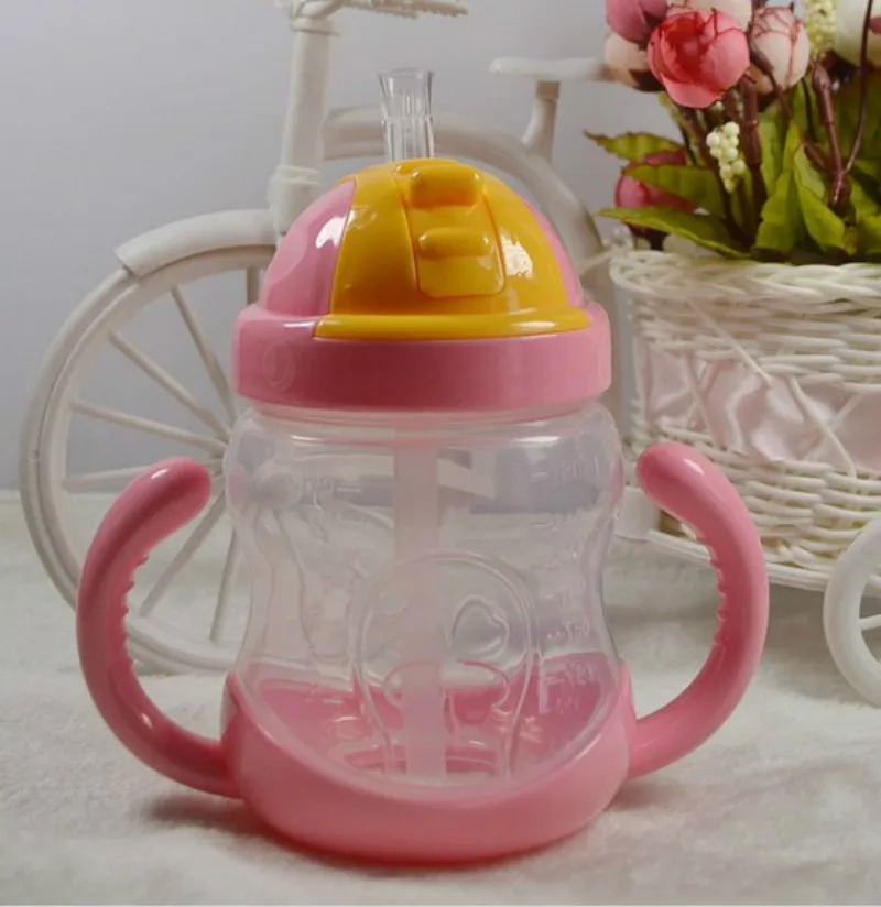 280ml Baby Kids Cute Cup Children Learn Feeding Drinking Water Straw Handle Bottle Sippy Training Cup, School Drinking Bottle