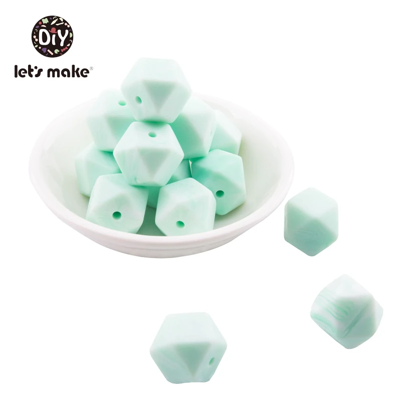 Let's Make 10pcs Baby Teether 14mm Hexagon Bpa Free Silicone Beads Food Grade Teething Toys Diy Pacifier Chain Silicone Teethers - Цвет: marble mint