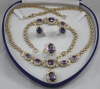 

Fine purple blue crystal green gem Earring Bracelet Necklace Ring Quartz Fine Plated Bridal wide watch wings queen