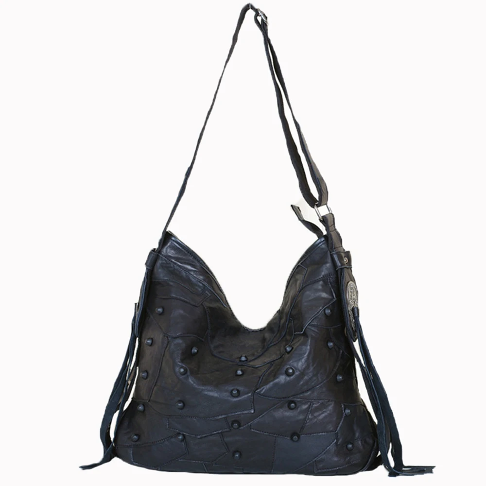 Caerlif fashion womens shoulder leather bags Black tassel large