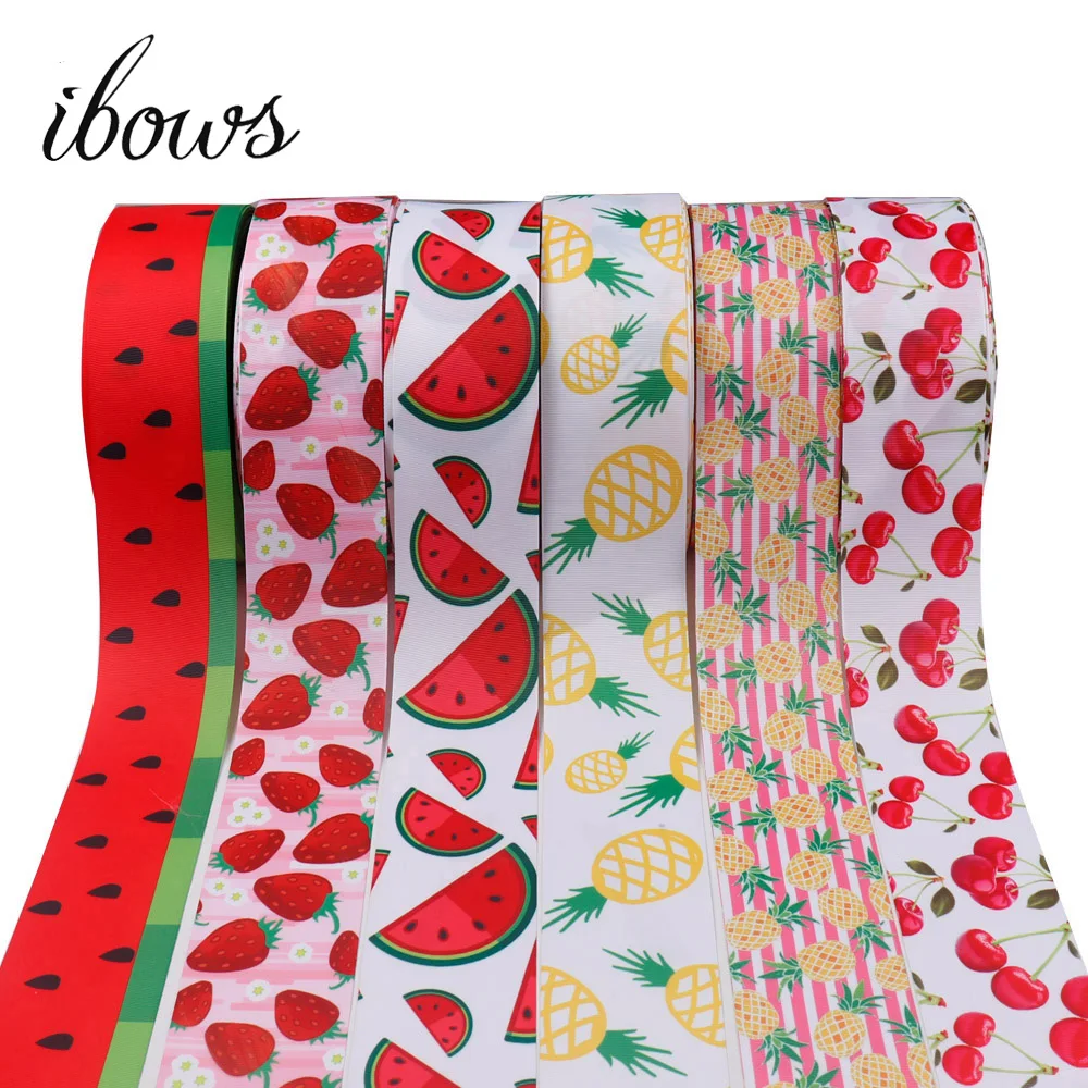 

IBOWS 2Yard/roll 3"(75mm) Fruit Printed Ribbon Summer Cute Grosgrain Printed Tape DIY Hair Bows Accessory Hair Clip Decorations