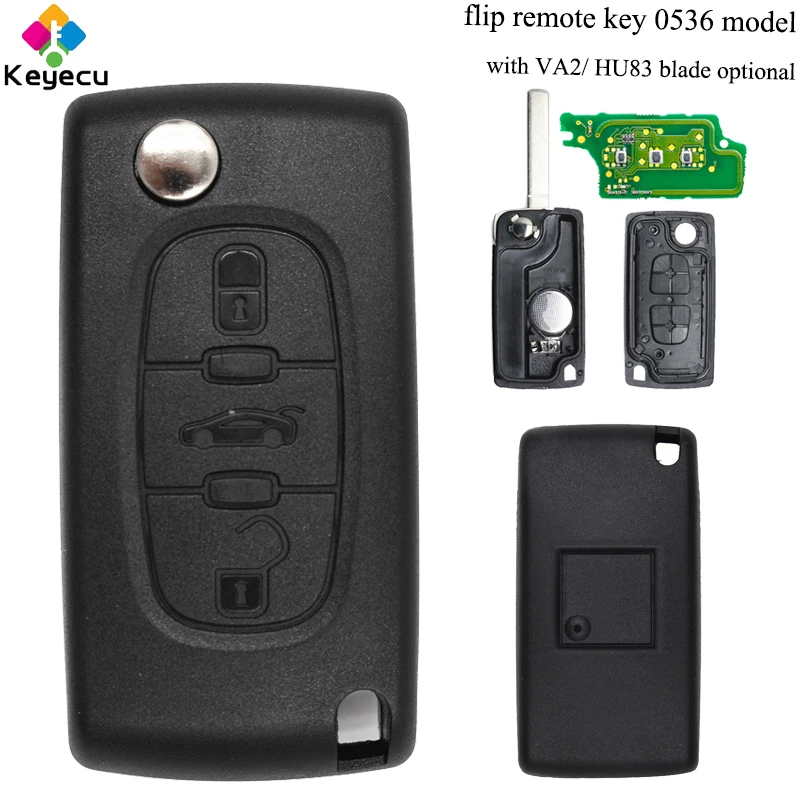 Раскладной ключ KEYECU для автомобиля с 3 кнопками 433 МГц чип ID46 Peugeot 207 207CC 307 308 до 2011