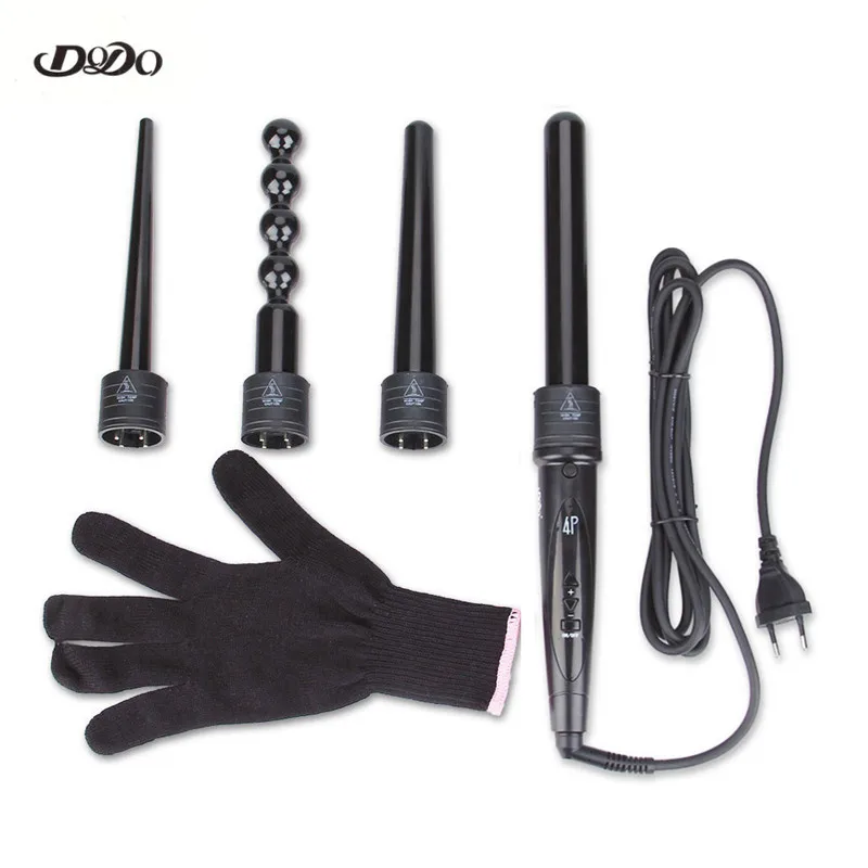 Дешево Додо 4 в 1 ЖК дисплей для завивки волос палочка щипцы для завивки волос бигуди комплект Керамика для завивки волос Сменные 9 мм 25 мм Инструмен...