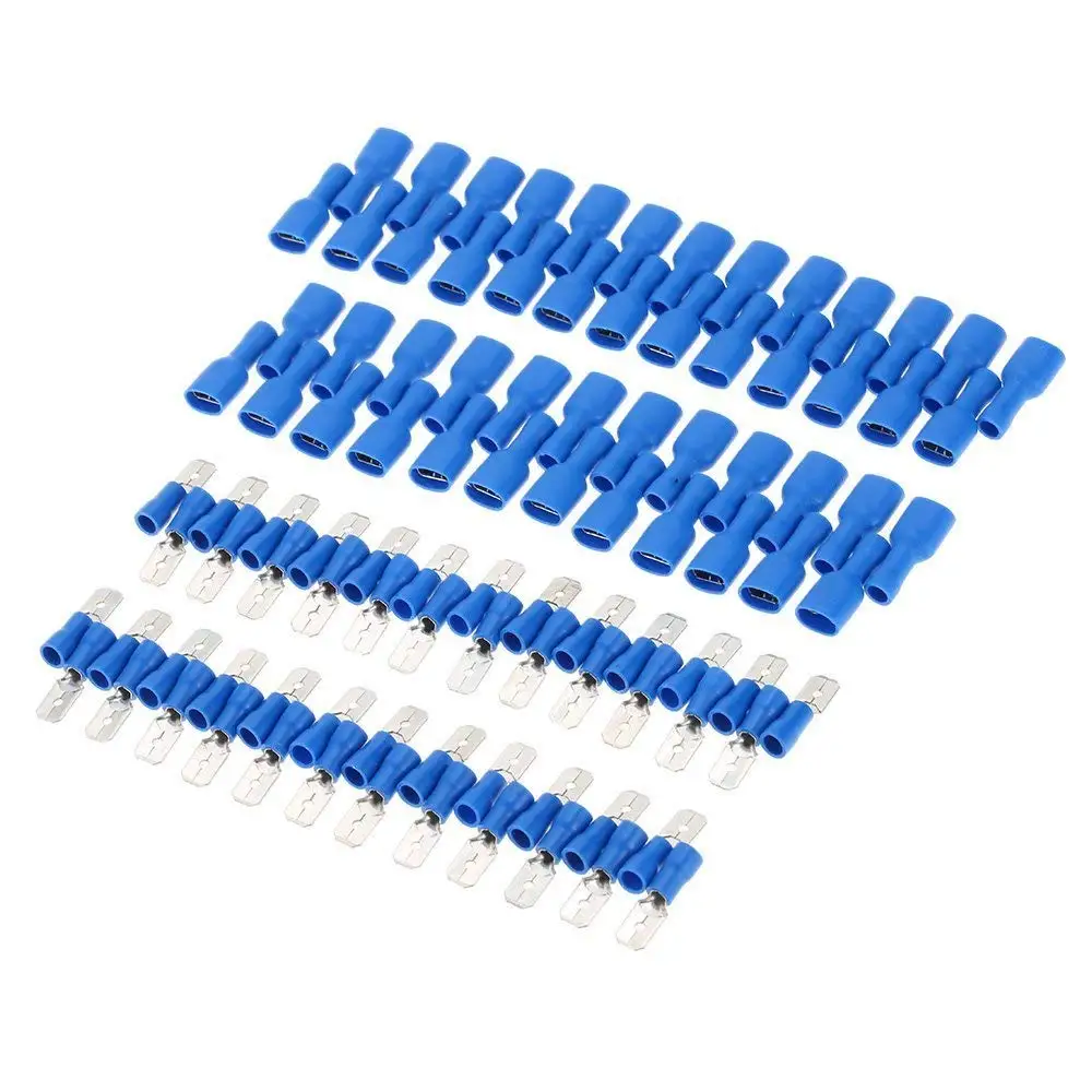 100PCS blue 16 14AWG Insulated Spade Crimp Wire Cable Connector Splice