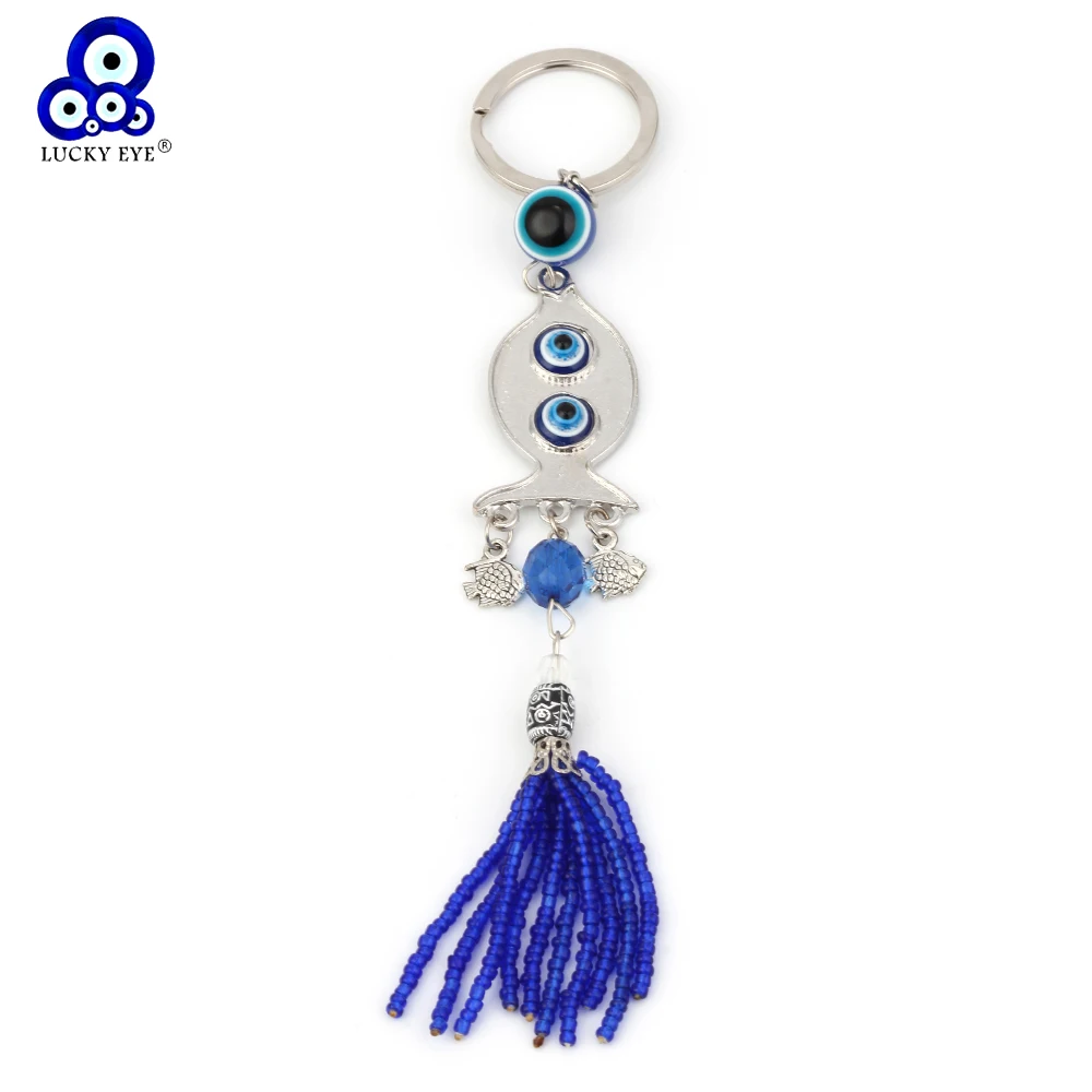 

Lucky Eye Fish Elephant Girl Keychain Blue Evil Eye Pendant Car Key Rings For Women Men Jewelry Gifts EY1245