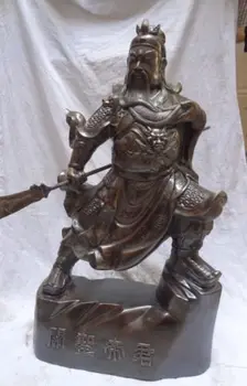 

xd 002611 31" Folk Chinese Bronze Lion Head Warrior GuanGong GuanYu God Hold Sword Statue