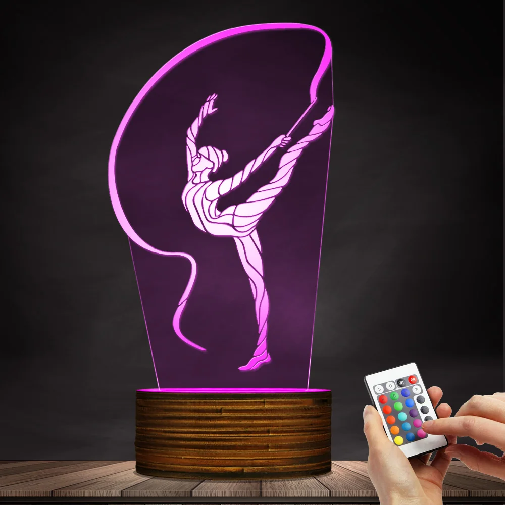 1Piece Rhythmic Gymnastics 3D Illusion Night Lamp Gymnastics Ribbon Dancer Gymnastics Girl LED