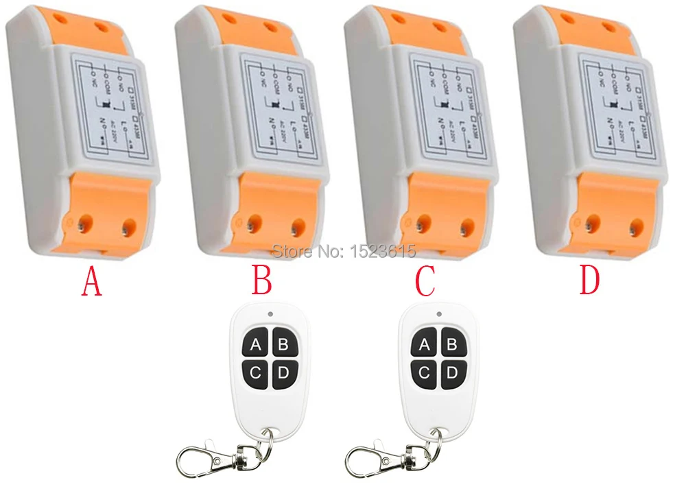 

New AC220V 1CH 1Channe RF wireless remote control switch System 2X Transmitter + 4X Receiver,315/433 MHZ