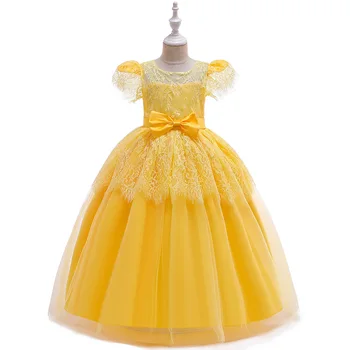 

Beauty Ballgown Yellow Long lace Kids Dresses Wedding Pageant Dresse Birthday Party Dresses First Communion Dresses 2019