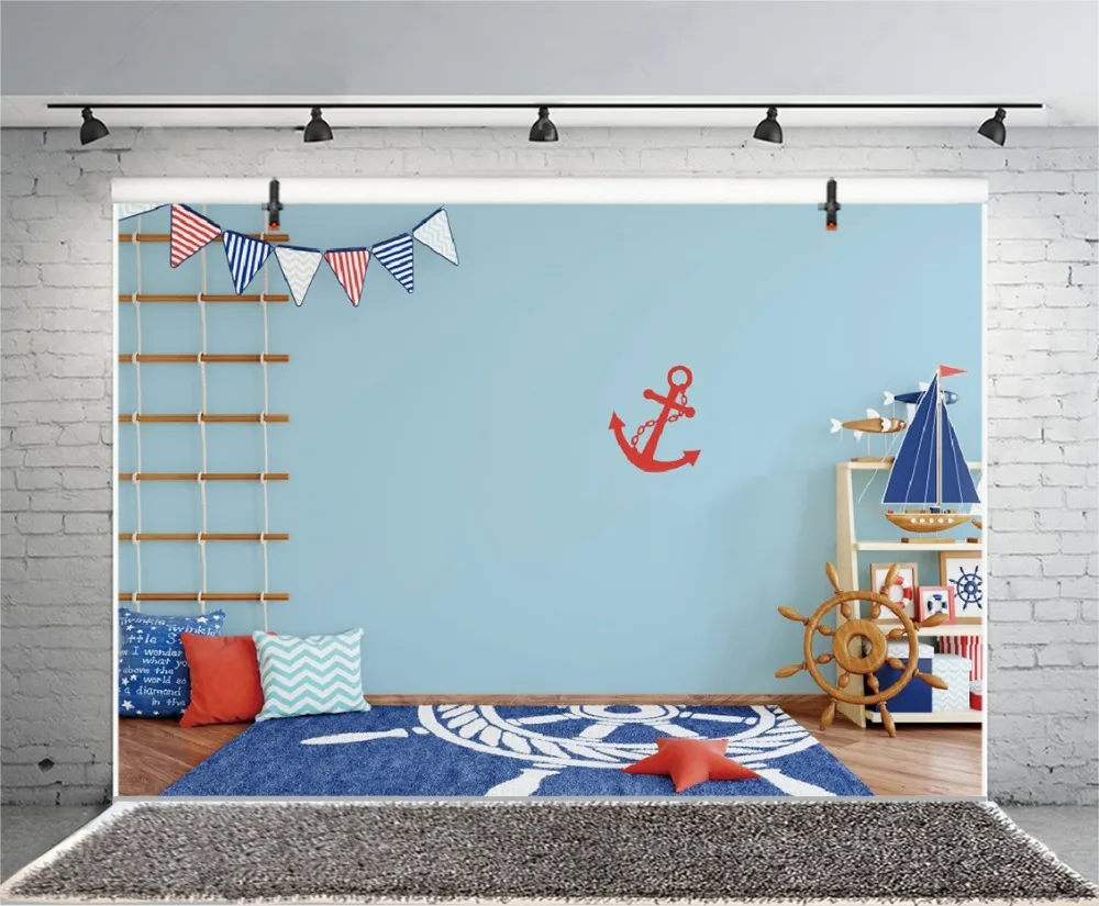 Laeacco Baby Room Wooden Rudder Anchor Pattern Carpet Photography Backgrounds Customized Photographic Backdrops For Photo Studio