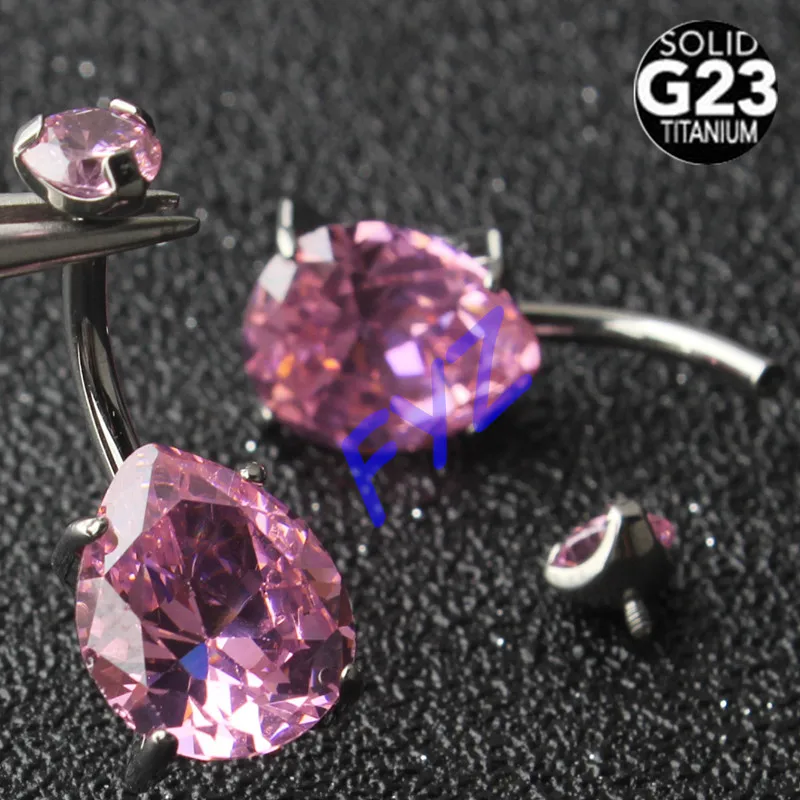G23titan женщины пупка кольца, пирсинг тела, украшения большой розовый кристалл кольцо-пирсинг для пупка титановый Бар пупка ювелирные изделия