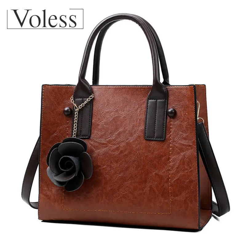 

VOLESS Vintage Women Shoulder Handbag PU Leather Women Flower Tote Bag Luxury Handbags Women Bags Designer Bags For Women 2018