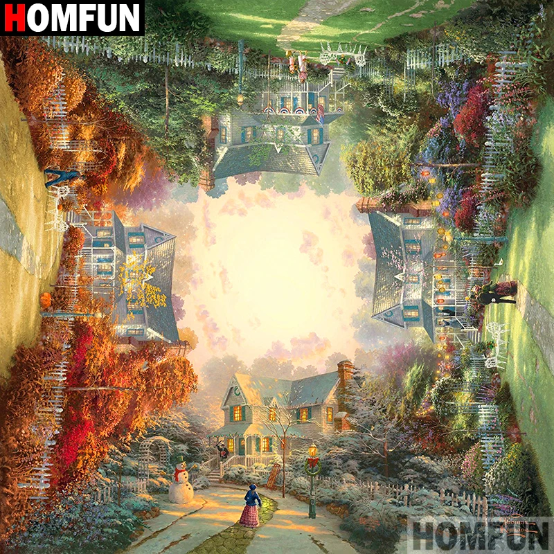 Алмазная живопись HOMFUN A01606 полноразмерная/круглая вышивка живописный дом для