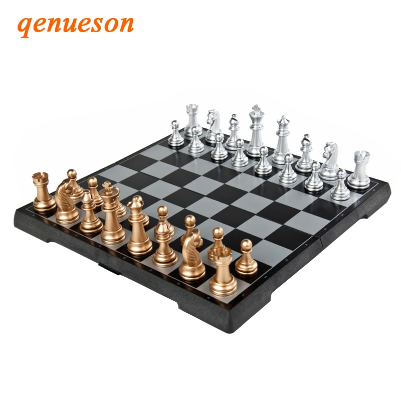 

High Grade Golden&Silve Chessman Folding Magnetic Plastic 2 In 1 Chess Sets Chess&Backgammon Chessboard Chess Pieces Board Games