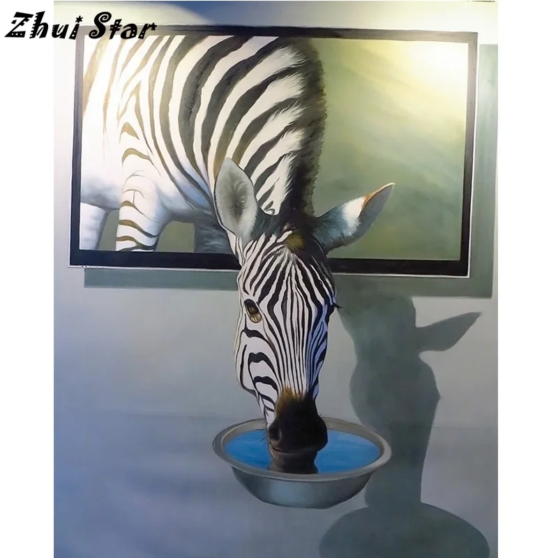 NEW Full Square Diamond 5D DIY Diamond Painting Zebra drinking water