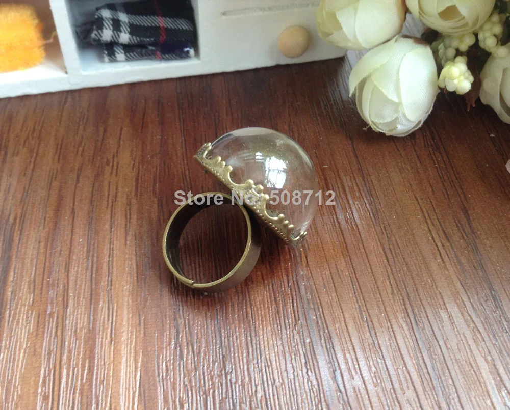 

20Sets DIY 25mm half round glass globe ring, come with bronze crown ring base kit,wish ring kit