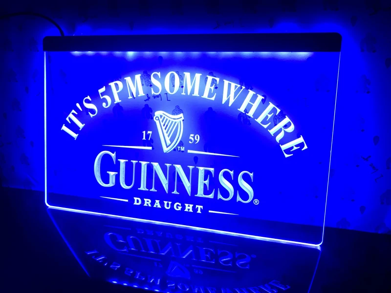 NEON SIGN GUINNESS  ITS 5.00 PM BAR BEER PUB   SOMEWHERE  HAPPY HOUR MAN CAVE 