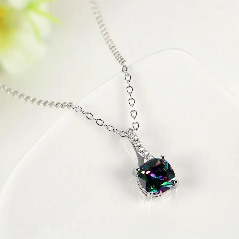 Vintage and Fancy White Gold Neck Chain Rainbow CZ Pendant Necklace For Women Bride Wedding Christmas Colar Feminino Jewelry | Украшения и