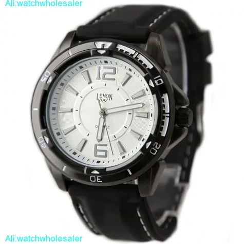 FW849D White Dial Black Watchcase Water Resist Silicone Black Band Fashion Watch
