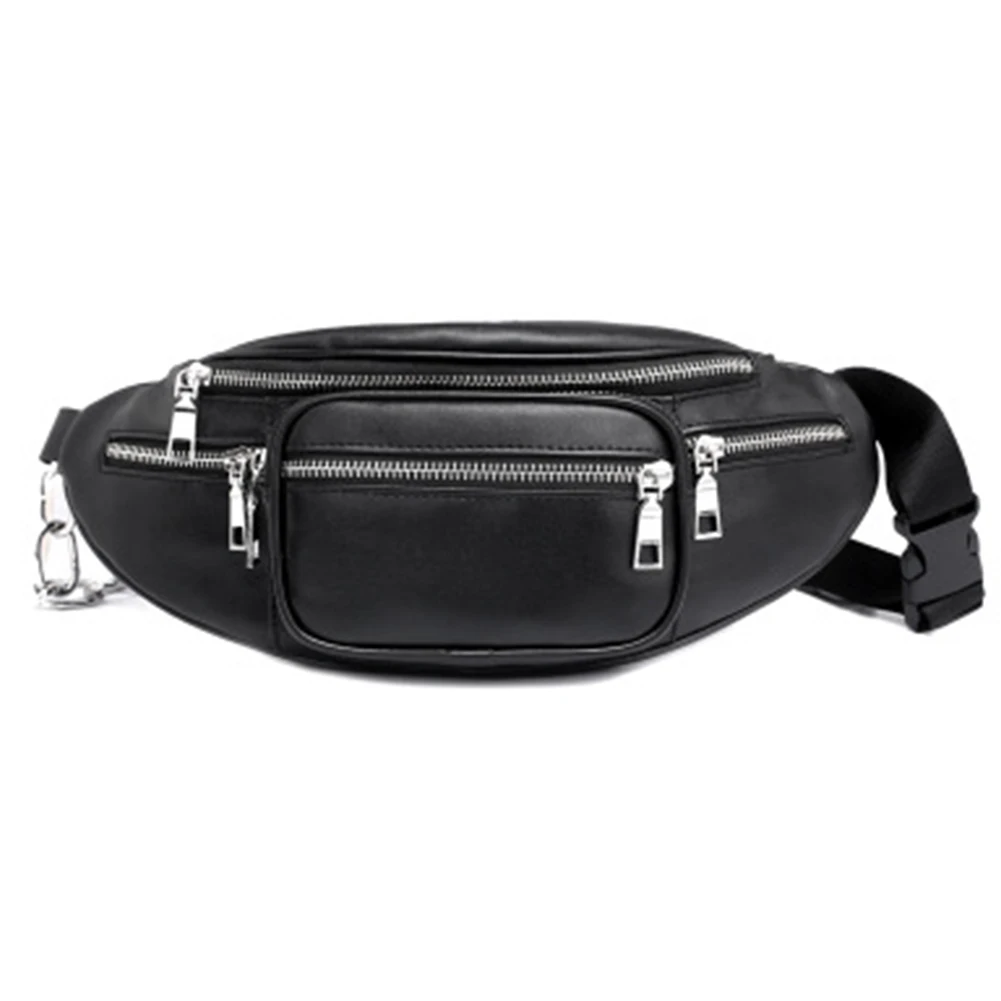 

Fashion Women Waist Bag Casual PU Leather Chain Shoulder Bags Zipper Chest Waist Bags Travel Chest Bag Chain Waist Pack