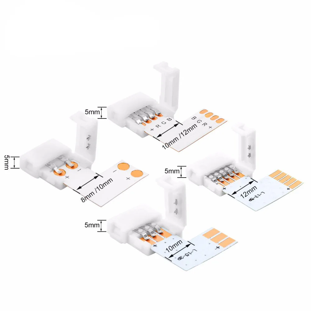 2pin/3pin/4pin/5pin T/L/X угловой разъем 8 мм/10 мм/12 мм Ширина Solderless разъем WS2811 WS2812b Светодиодные ленты без пайки