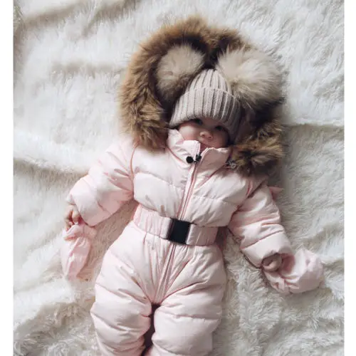 Стеганый зимний комбинезон для маленьких девочек, комбинезон, зимнее пальто, Теплый розовый комбинезон с капюшоном