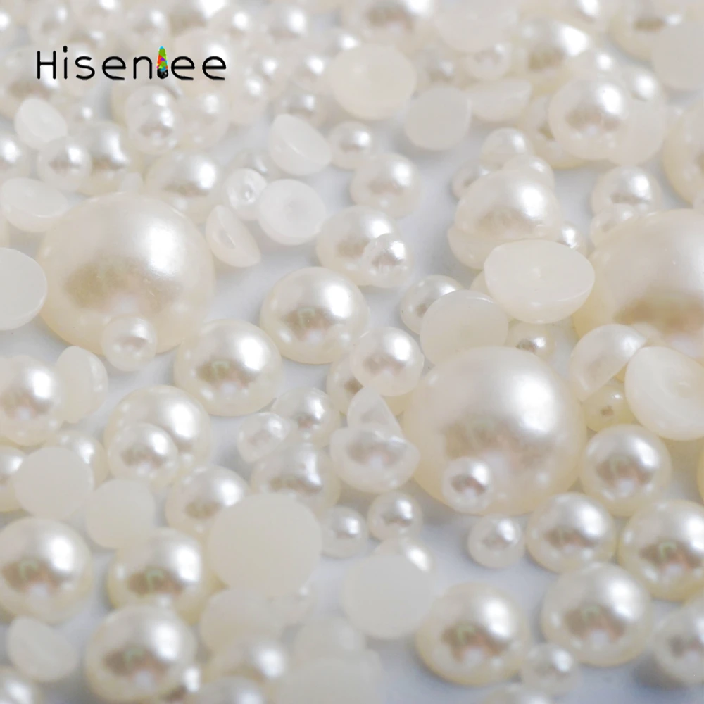 Hisenlee микс 2 12 мм размеры 1000 шт слоновая кость/белый 3D Блеск для ногтей жемчужные