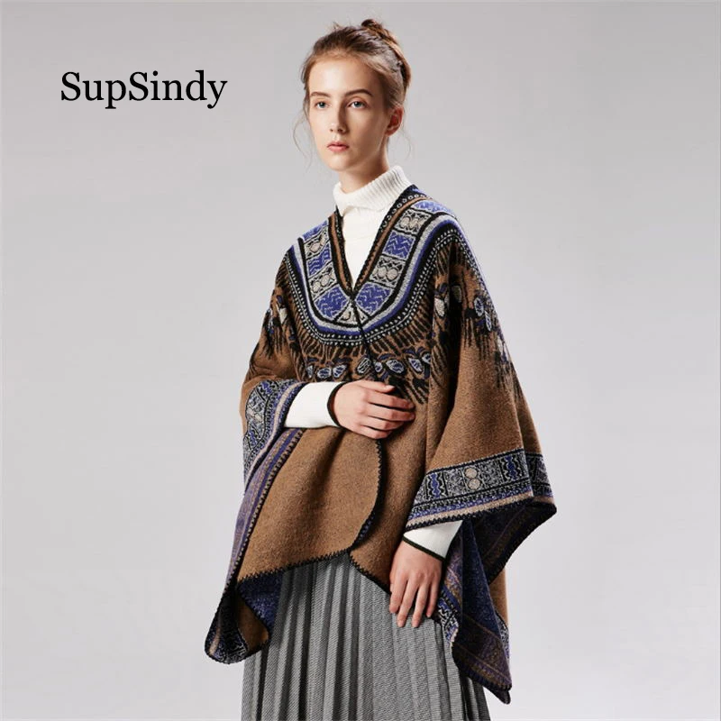 SupSindy women's poncho Winter scarf women capes bohemian shawl wrap luxury pashmina warm scarves for women cloak vintage stole