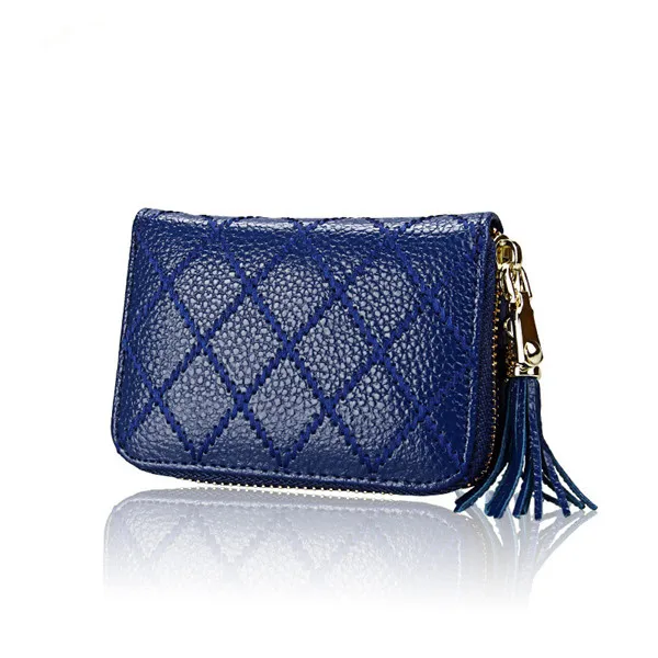 Брендовая модная женская сумка на молнии с отделением для кредитных карт, натуральная кожа, Женский держатель для карт, подушка с карманами для монет - Цвет: blue