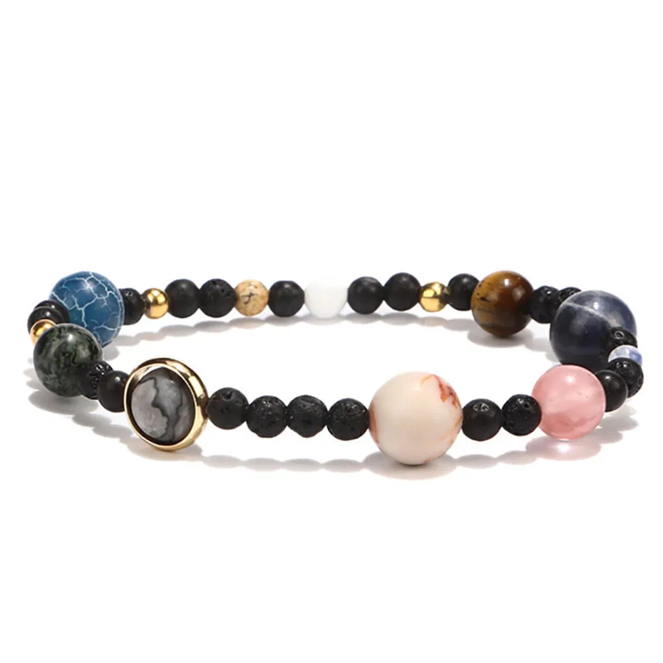 Trendy Natural Stones Universe Galaxy Solar System The Eight Planets Bracelets Women Beaded Stretch Elastic Strand Bracelet (4)