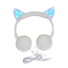 Foldable Flashing Glowing cat ear headphone LED light headphones microphone Gaming Headset cat headphone Earphone for phone PC