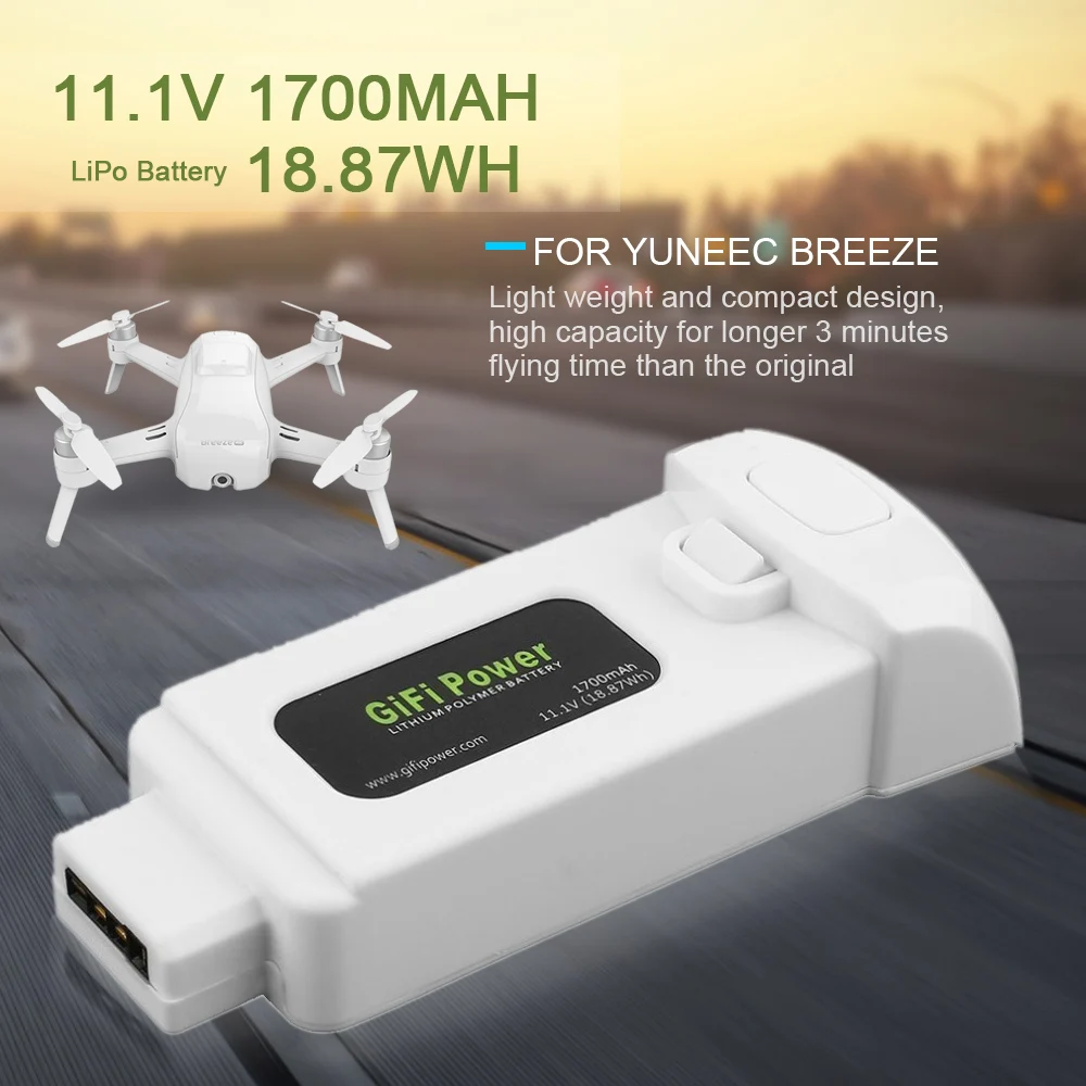 

11.1V 1700mAh 18.87Wh Lightweight Compact Replacement Lithium Polymer Battery for YUNEEC Breeze Drone RC Quadcopter Battery
