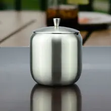 350 ML Edelstahl Kaffee Espresso Zuckerdose Topf Mit Löffel Abdeckung Trommelform Zucker Tasse Förderung Freies Verschiffen
