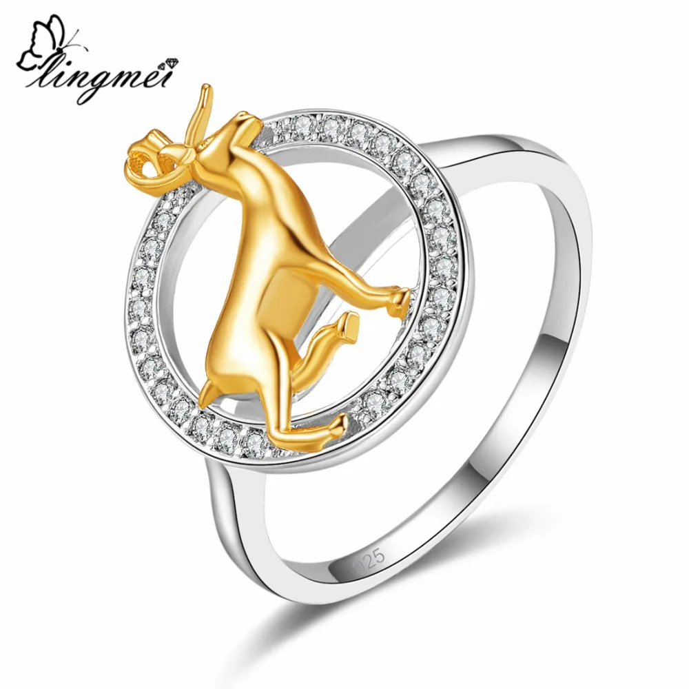 

Lingmei Cute Deer Style Fashion 925 Jewelry White Zircon Silver Ring Size 6 7 8 9 Wedding Engagement Rings Jewelry Gifts