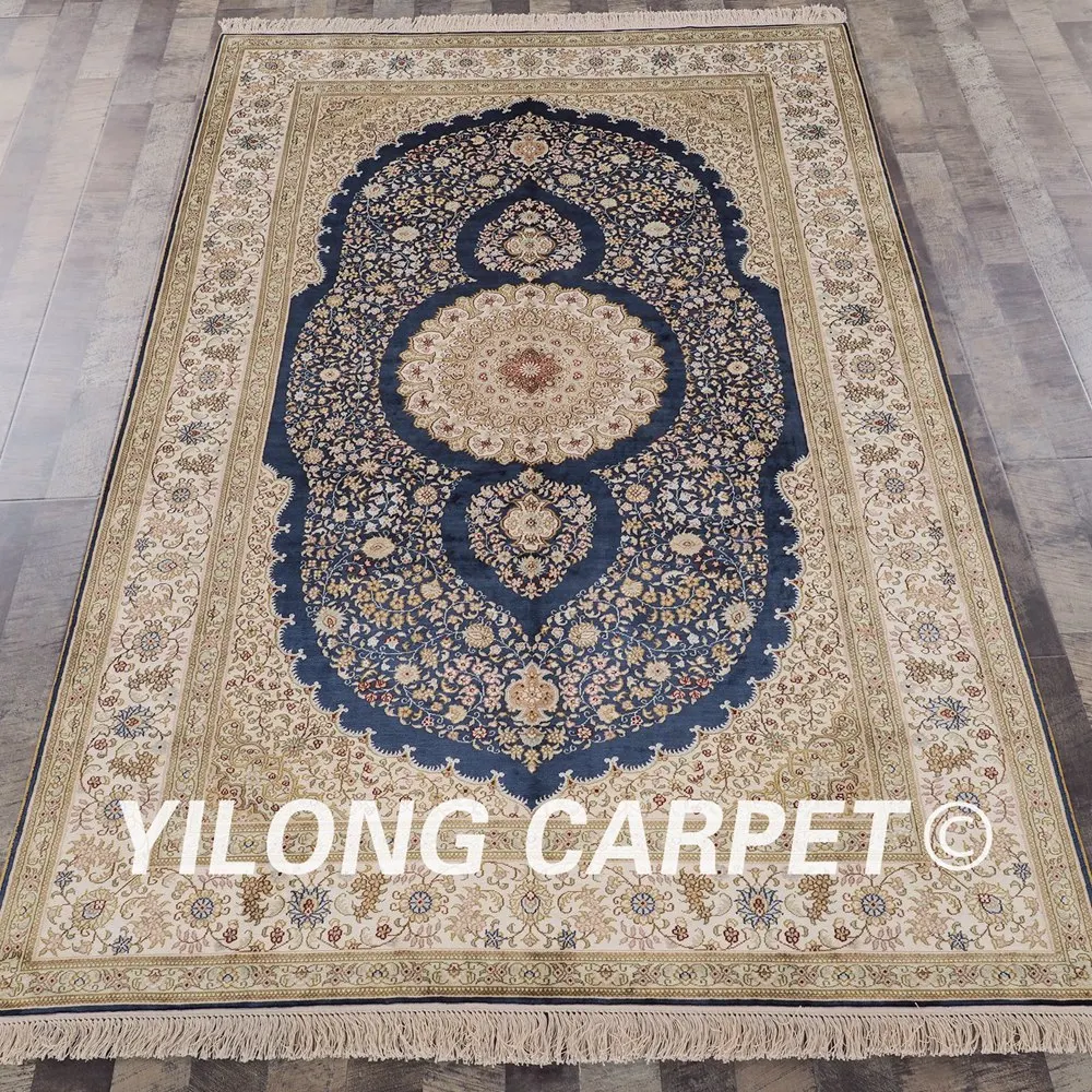 YILONG 5'x8' ручной работы персидский шелковый ковер медальон Синий Шелковый коврик(LH477B5x8