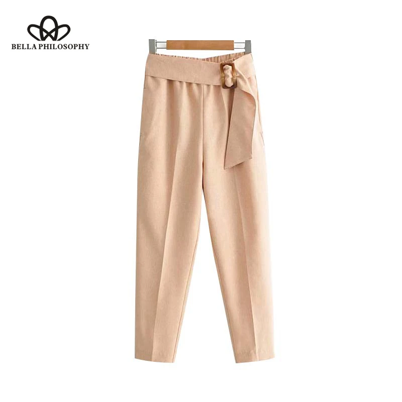 stylish bow tie harem pants pockets casual female eastic waist chic ankle-length trousers pantalones  Wonder 2019 new spring