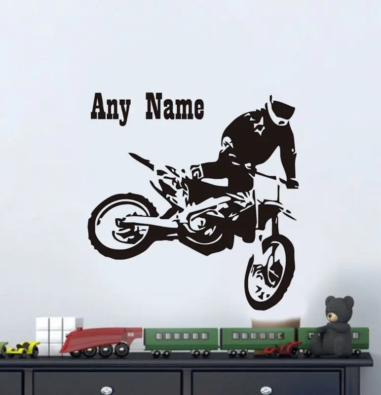 

N023 Racing Motorcycles Man Wall Decal Customized Boys Name Home Decal Art Sticker Free Shipping