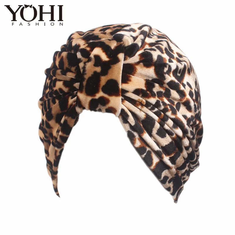 Новая мода Женская Роскошная бархатная тюрбан в горошек леопардовая Голова зебры Кепка chemo покрытие для волос - Цвет: 3