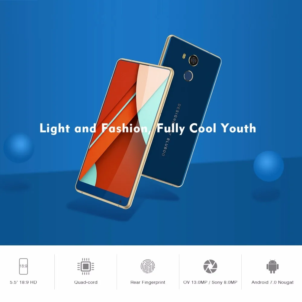 Original Bluboo D5 Pro Smartphone 5.5'' IPS Screen MTK6737 Quad Core 3GB RAM 32GB ROM Android 7.0 Rear Fingerprint OTG Cellphone