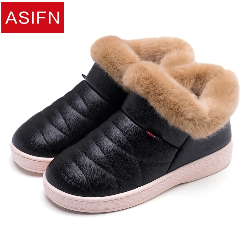 ASIFN Men Slippers with Fur Plush Warm Winter Women Fur Slipper Solid Men Shoes Couple Platform Soft Indoor Fluffy Home Male