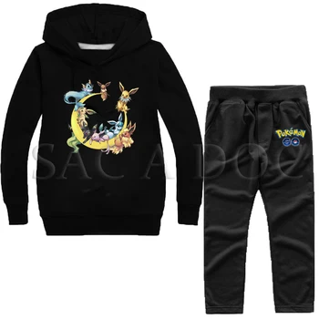 Pokemon Go Pikachu Eevee Kids Tracksuit Baby Boys Girls 2 Pcs Hooded + Pants Pokemon Thin Suits Autumn Winter Sportswear Clothes
