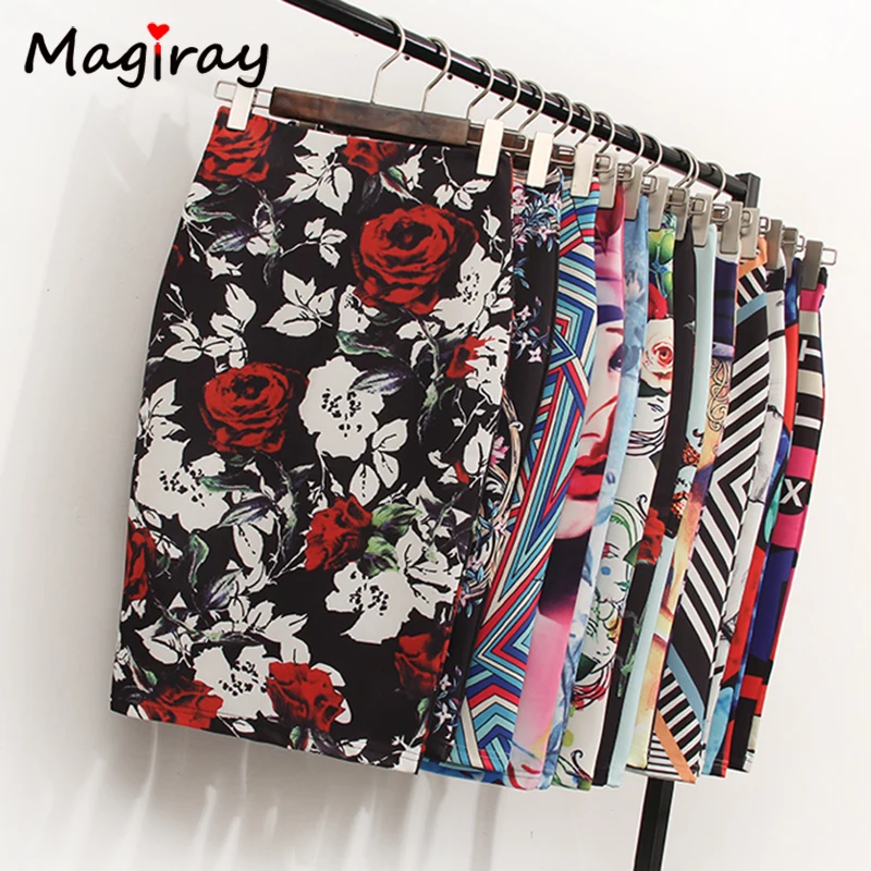 

Magiray Floral Print High Waist Pencil Skirt Fashion Bodycon Skirts Womens Summer 2019 Knee Length Elastic Saia 23 Colors C574